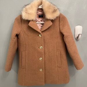 Crewcuts camel colored wool coat with detachable fur collar